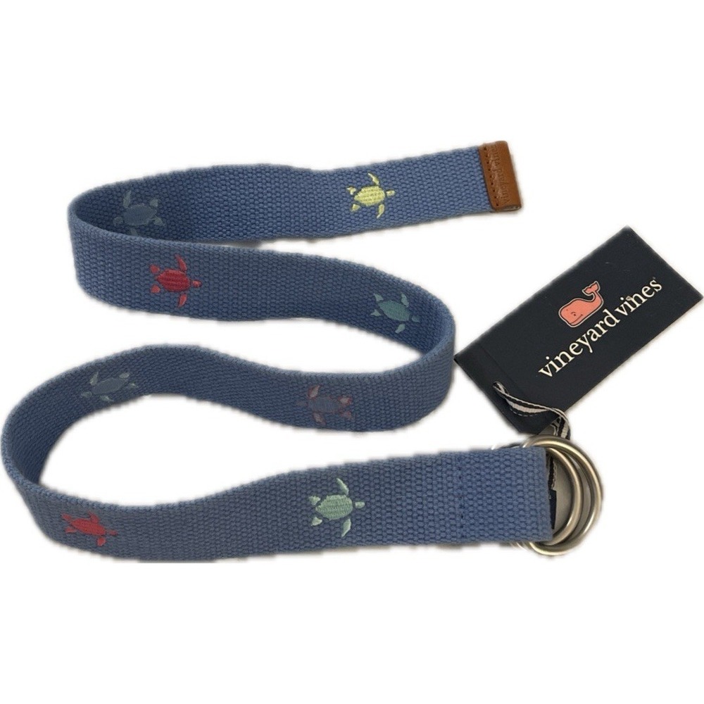 NWT! Vineyard Vines Light Blue Sea Turtle Double loop D Ring Belt Size OL Kids